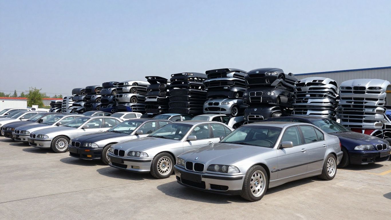 A organized yard of BMW E60 body panels