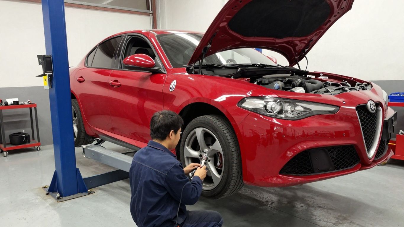 Alfa Romeo at an independent garage inspection