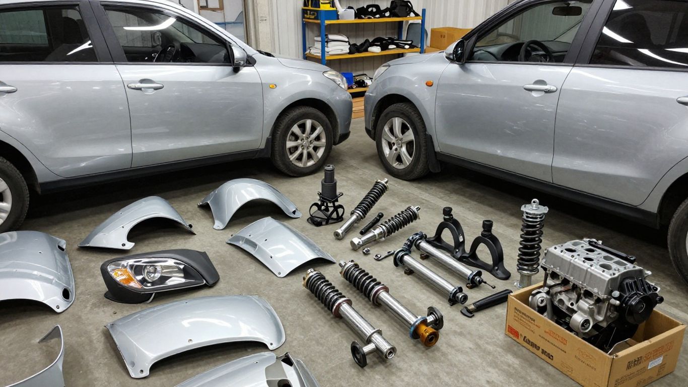 Suzuki S-Cross used components arranged in workshop