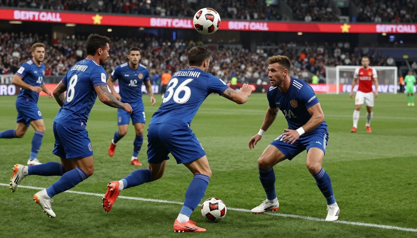 Um jogador focado gerenciando e treinando atletas no menu do jogo