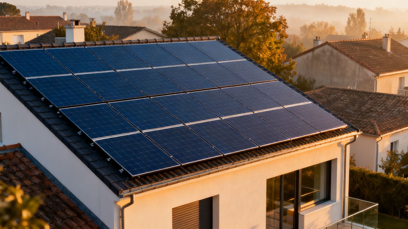 Panneaux photovoltaïques sur une toiture ensoleillée