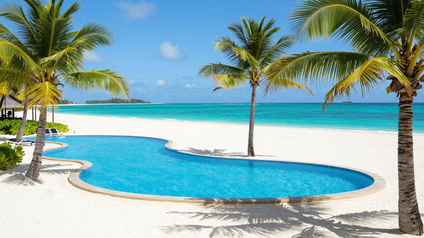 Luxury beach resort overlooking tropical waters