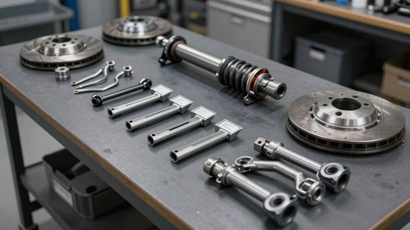 Audi RS6 parts arranged beside workshop tools