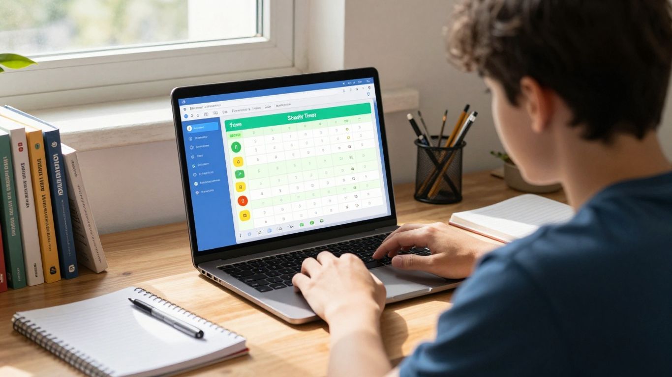 Student using a study timer on a laptop for better grades.