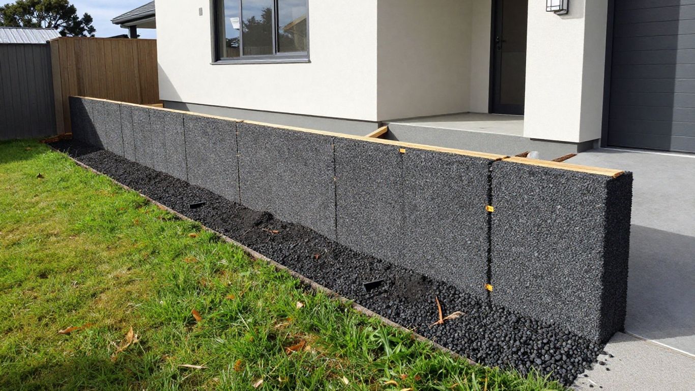 Engineered retaining wall beside Tauranga home