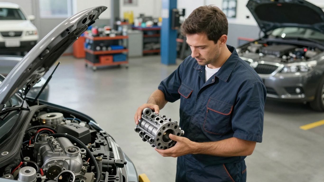 Mechanic inspecting automotive engine