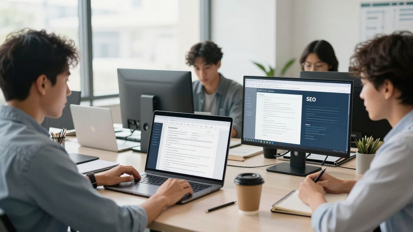SEO specialists reviewing website performance
