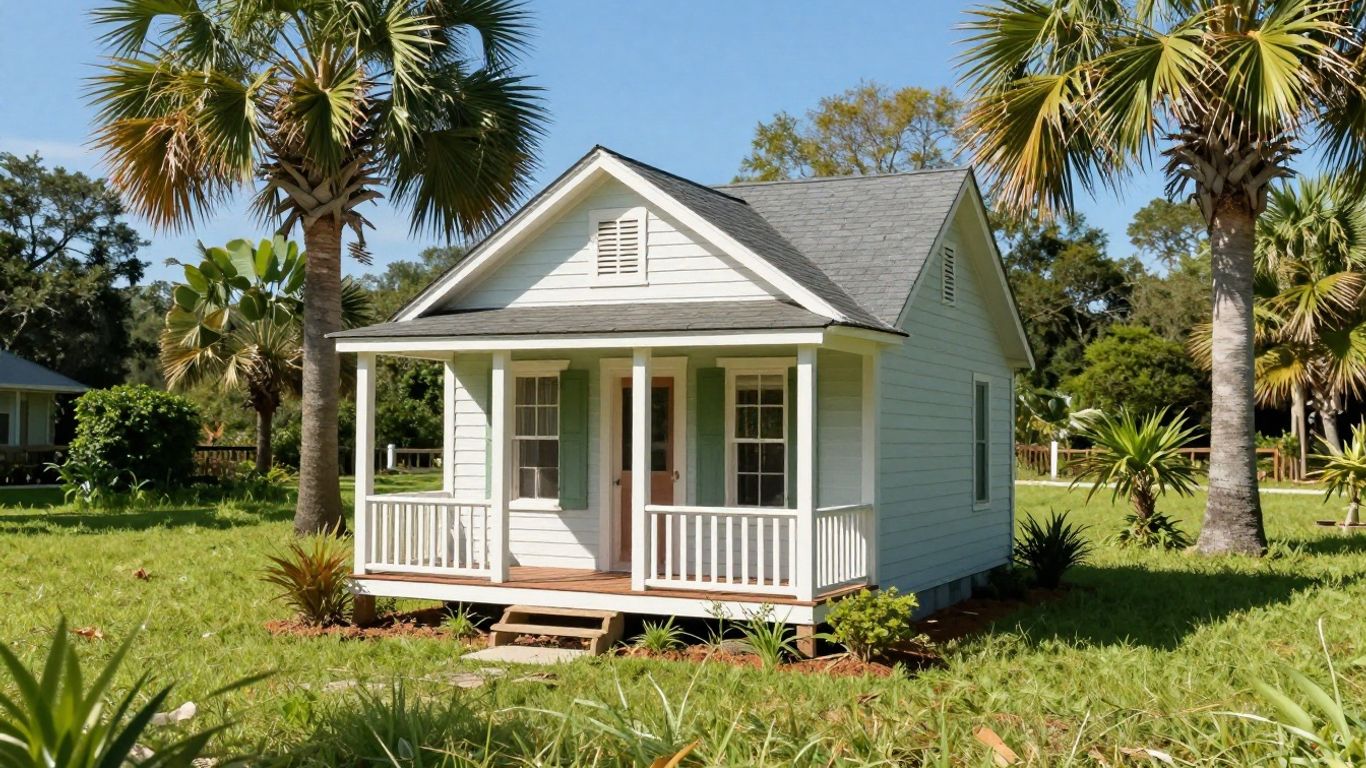 Tiny house in a sunny Louisiana landscape.