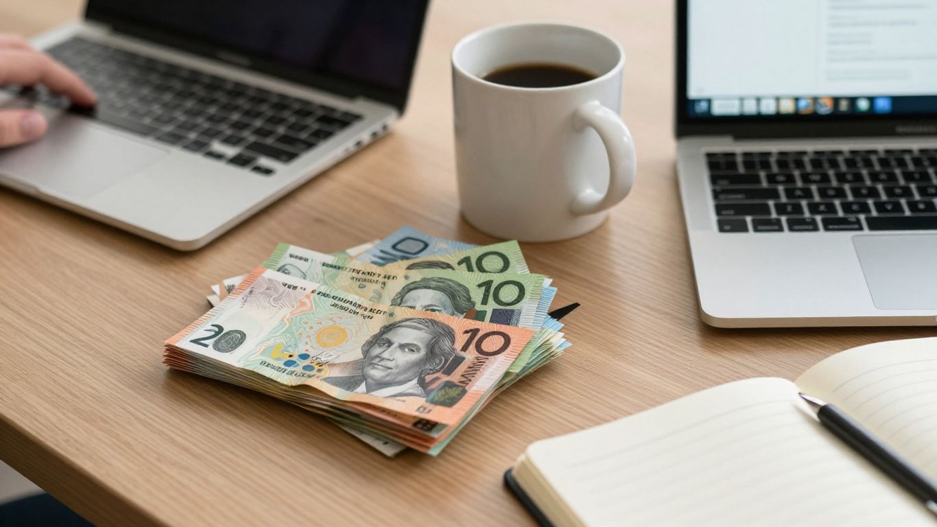 Hands comparing exchange fees beside Australian dollars
