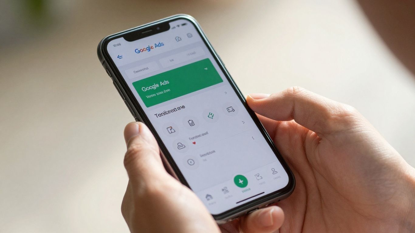 Google Ads interface on a smartphone screen.