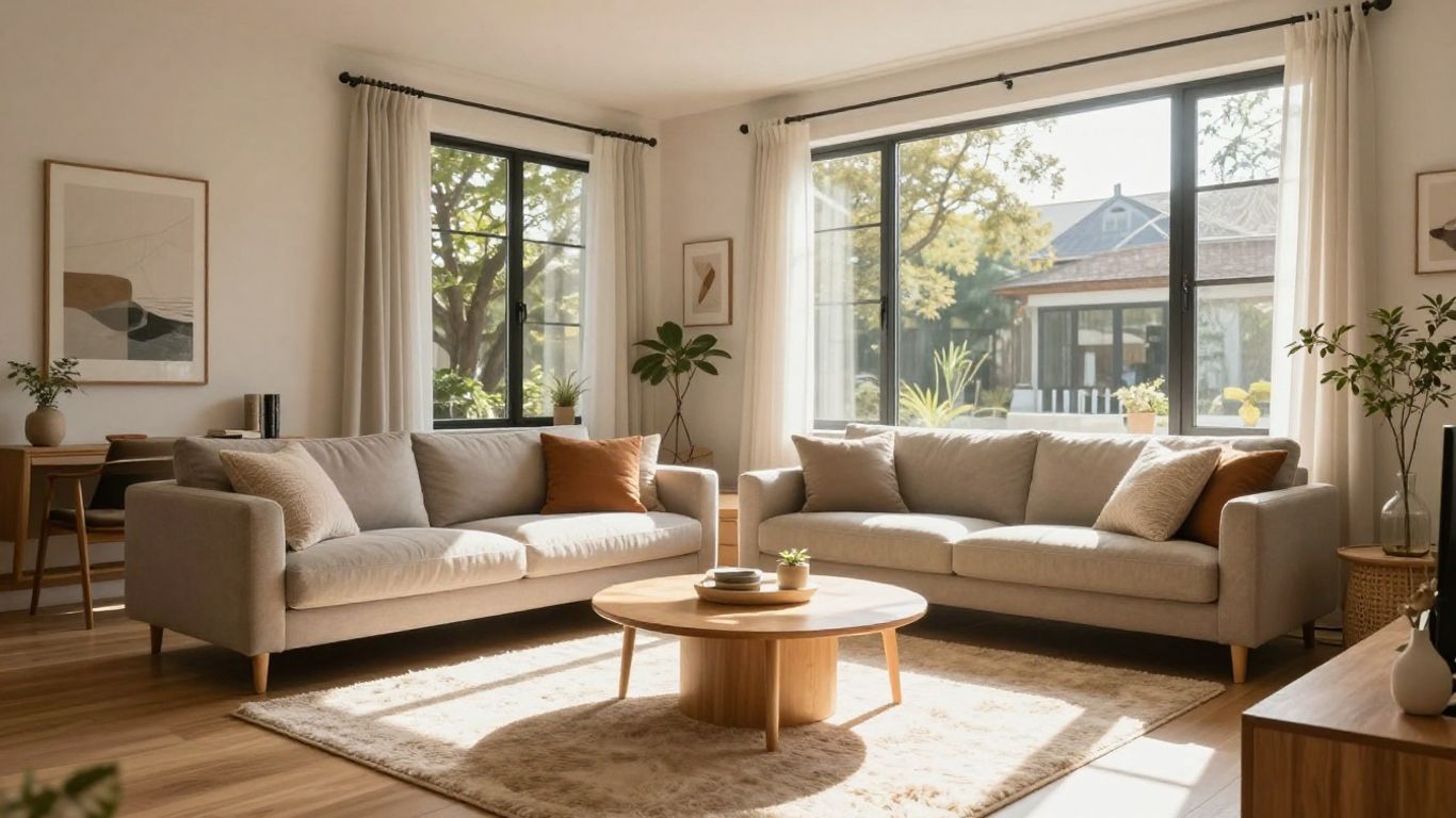 Cozy Airbnb interior with natural light and inviting decor.