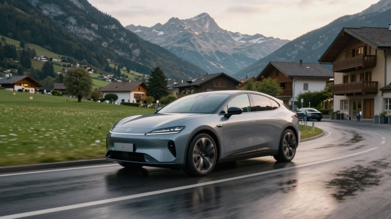 Hybridauto auf Schweizer Bergstrasse