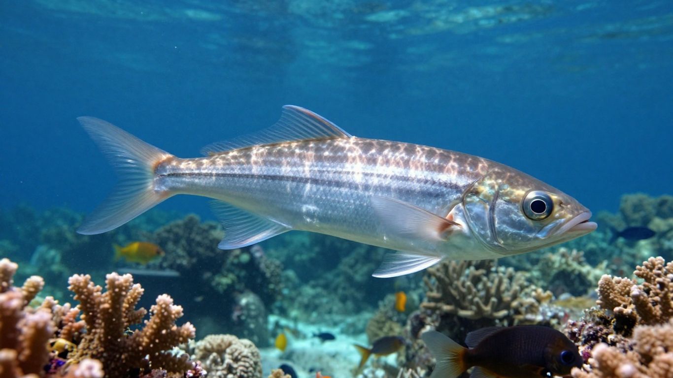 Peixe nadando sem parar em recife de coral.