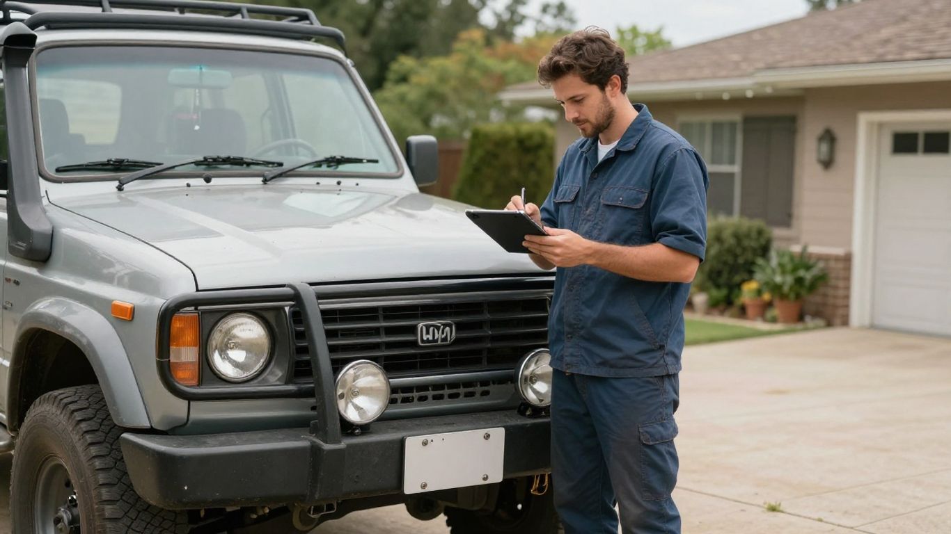 Technician using tablet for vehicle valuation