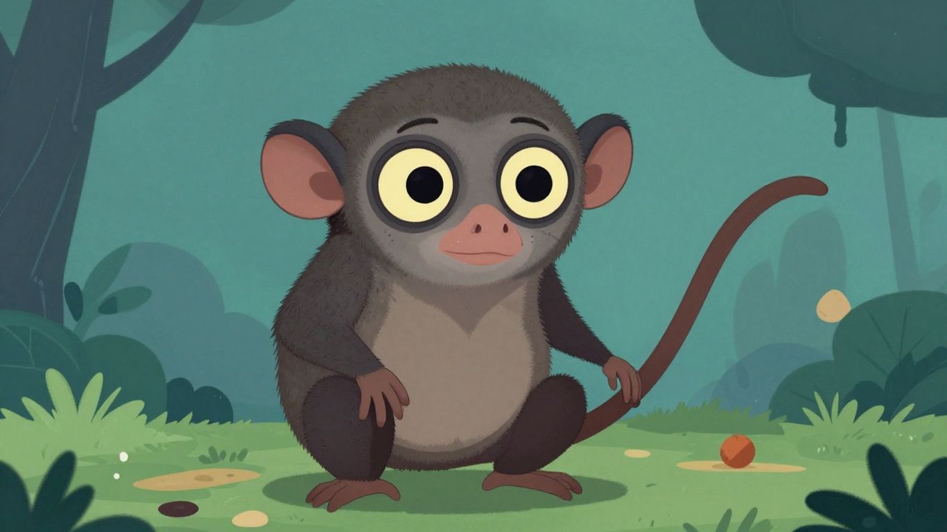 Aye-aye primate with large eyes and long finger.