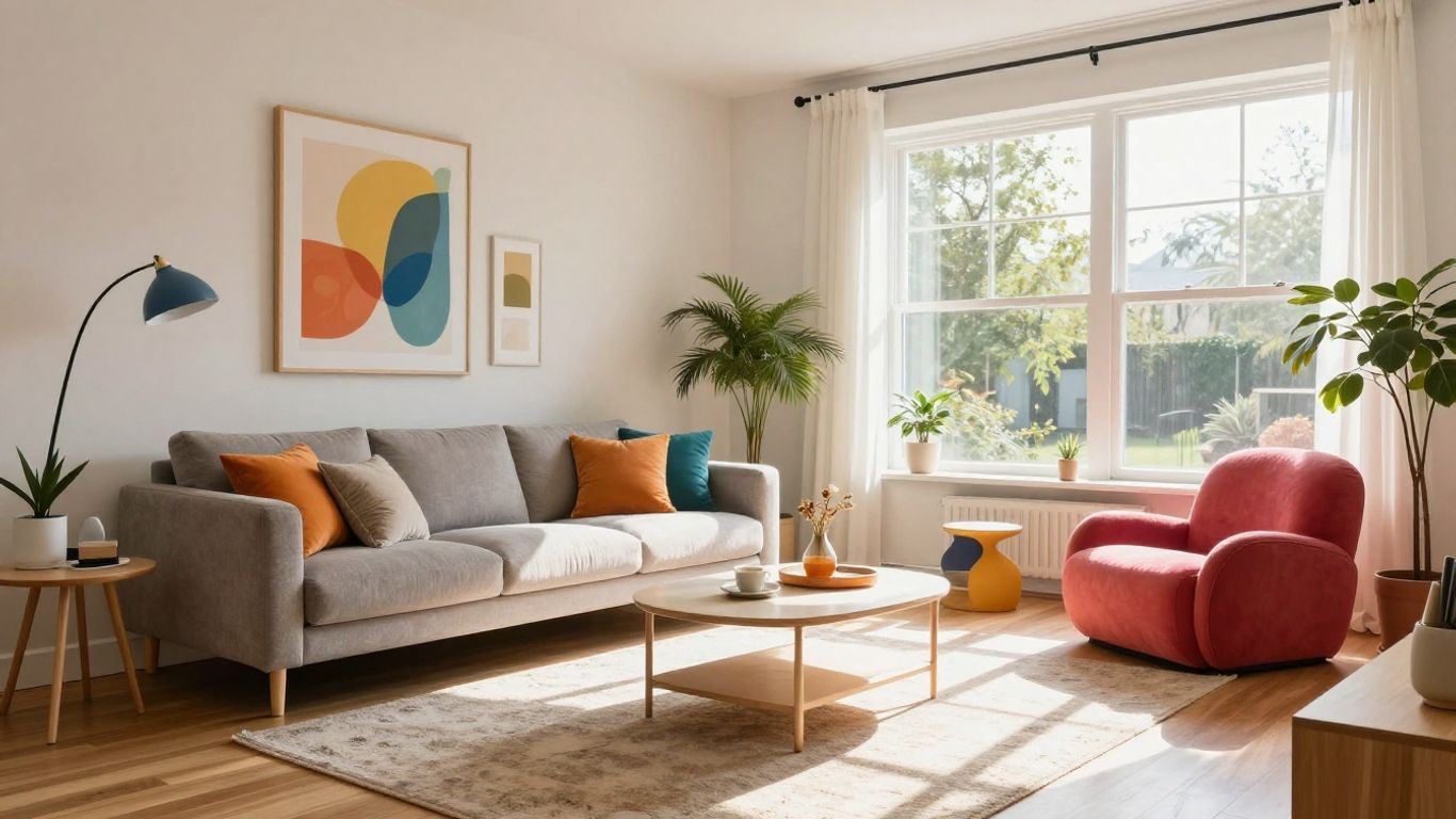 Modern living room interior design with stylish furniture.