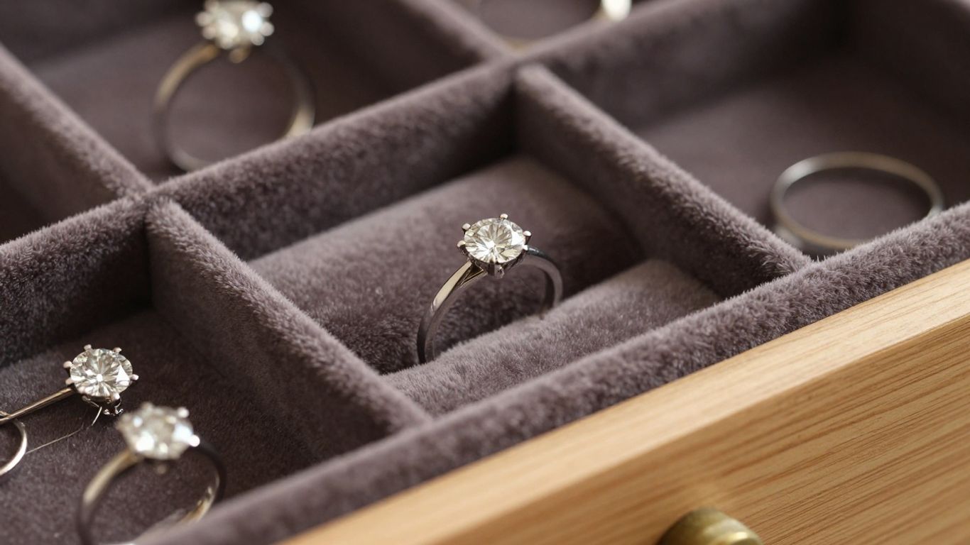 Diamond ring resting in a soft jewelry box