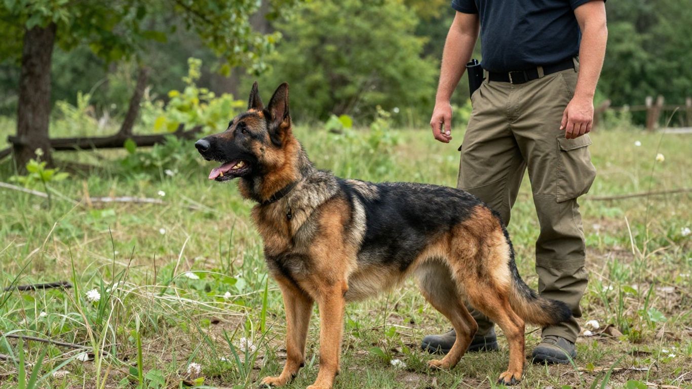Dog training recall outdoors with handler in Tennessee.