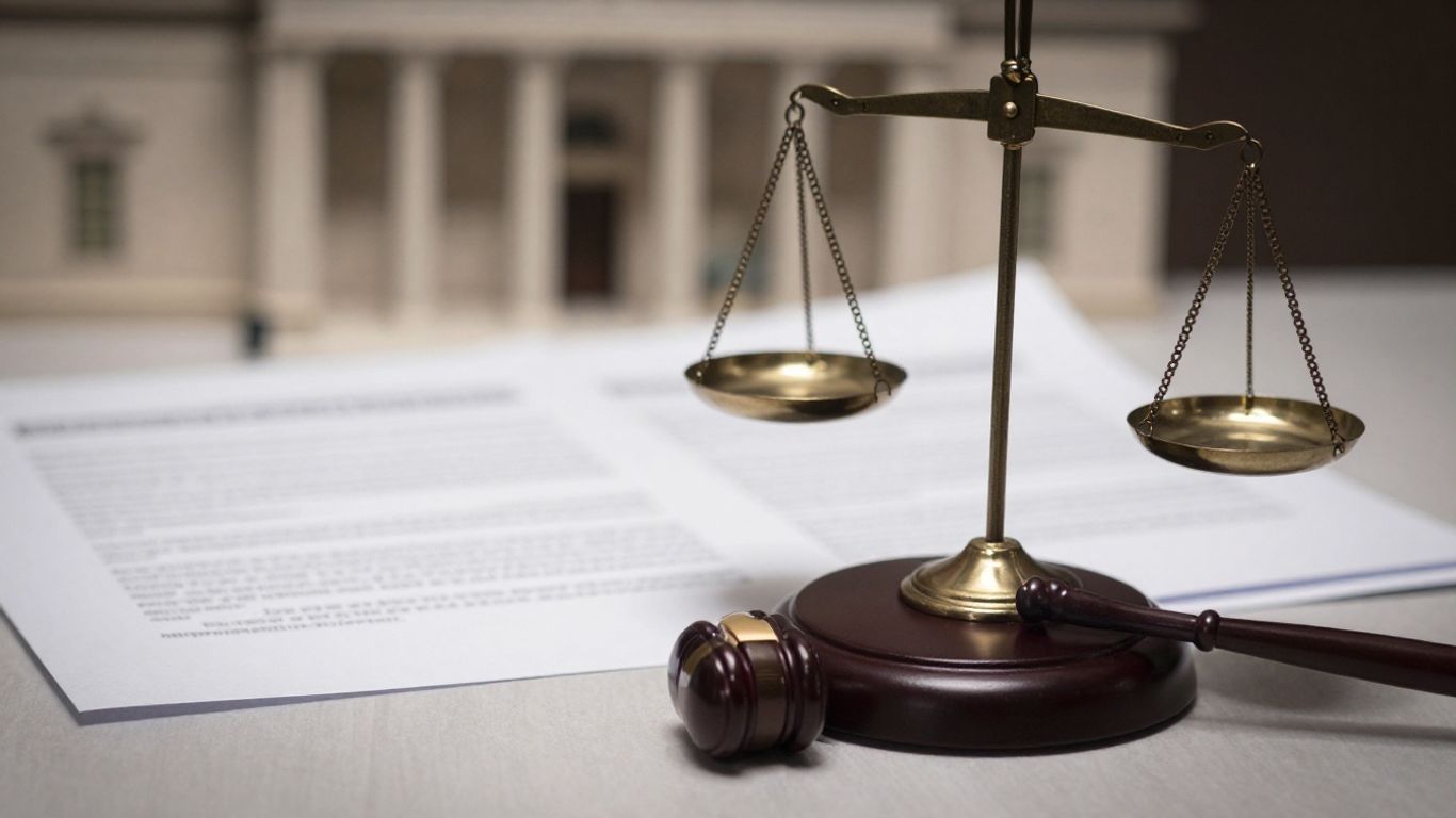 Gavel striking sound block near scales of justice.