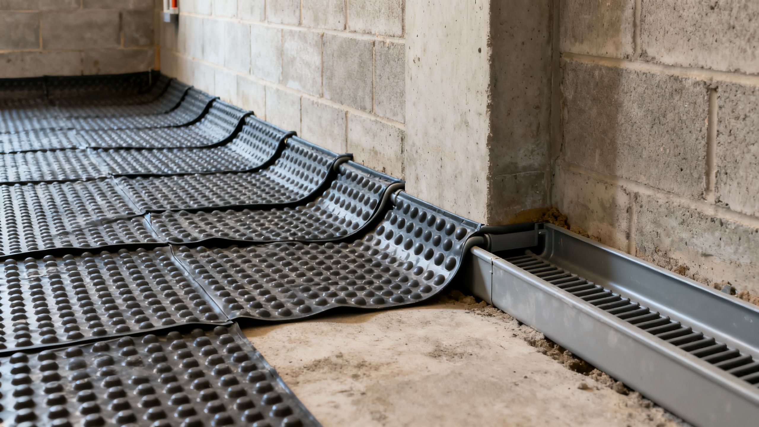 A basement cellar featuring a correctly installed cavity drainage membrane