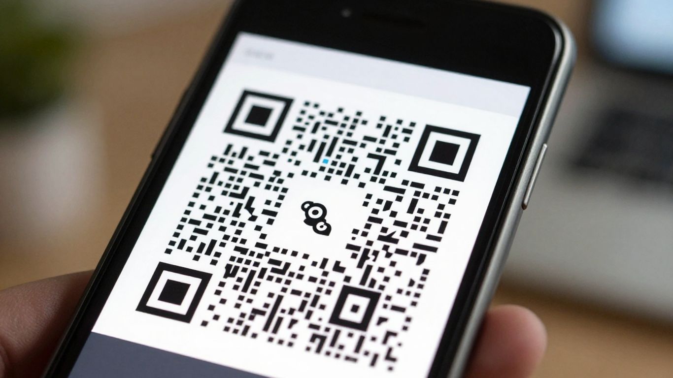Smartphone displaying a QR code.