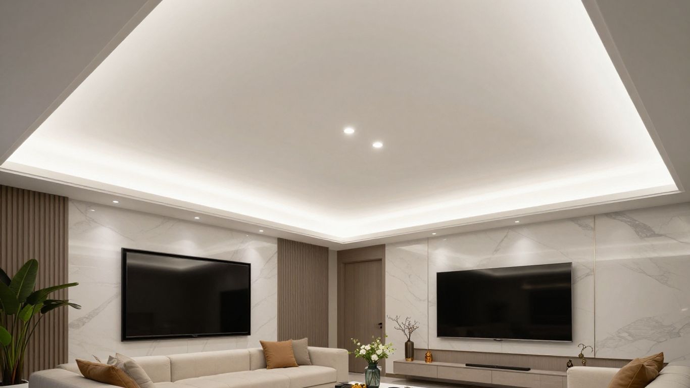 Modern Thai living room with a white stretch ceiling.