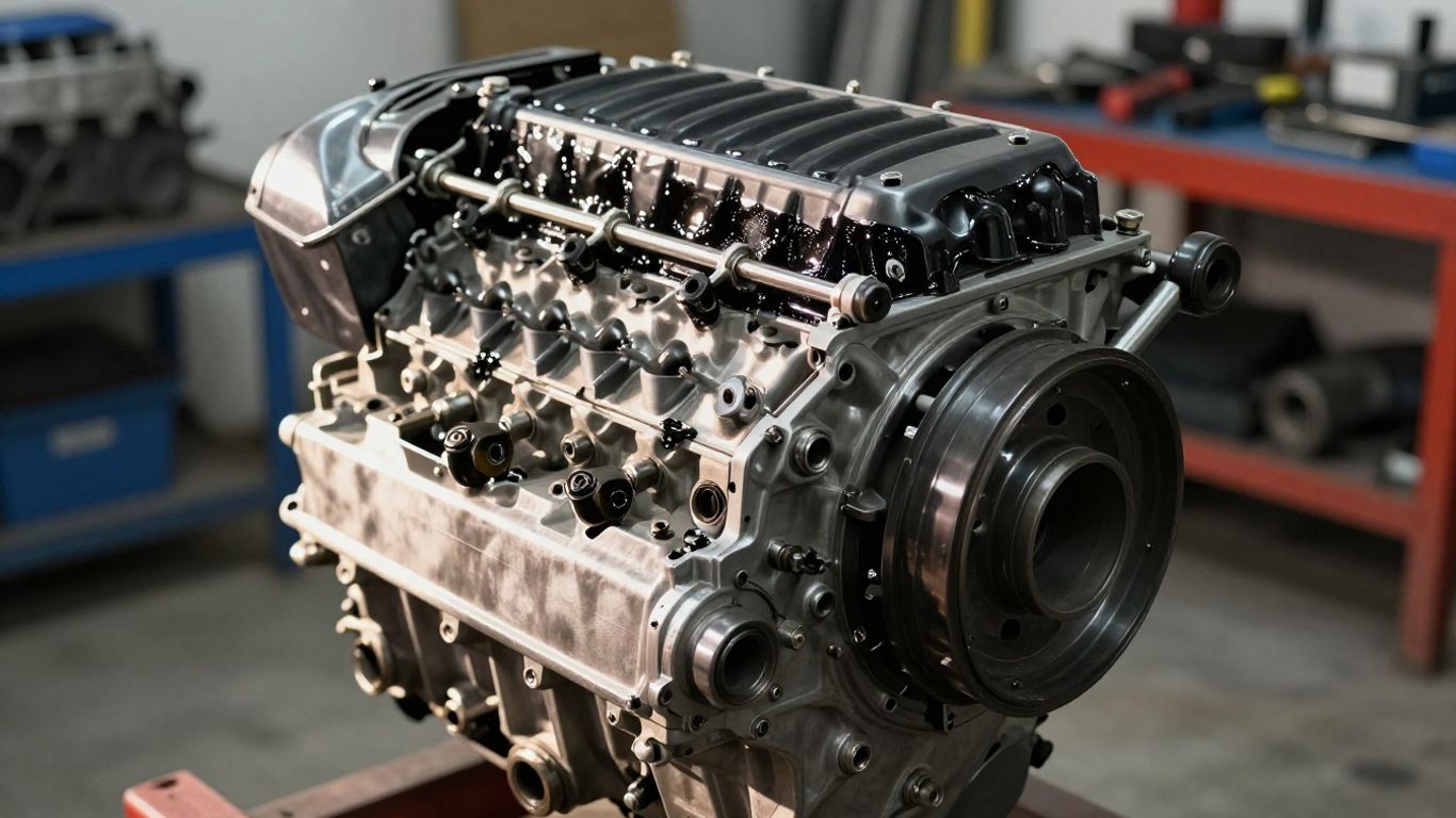 Used car engine in a workshop