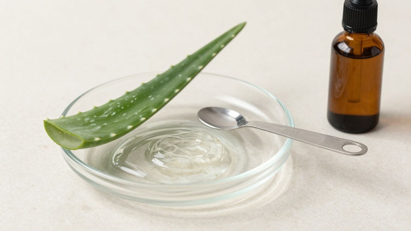 Clear aloe gel, water, and kitchen ingredients