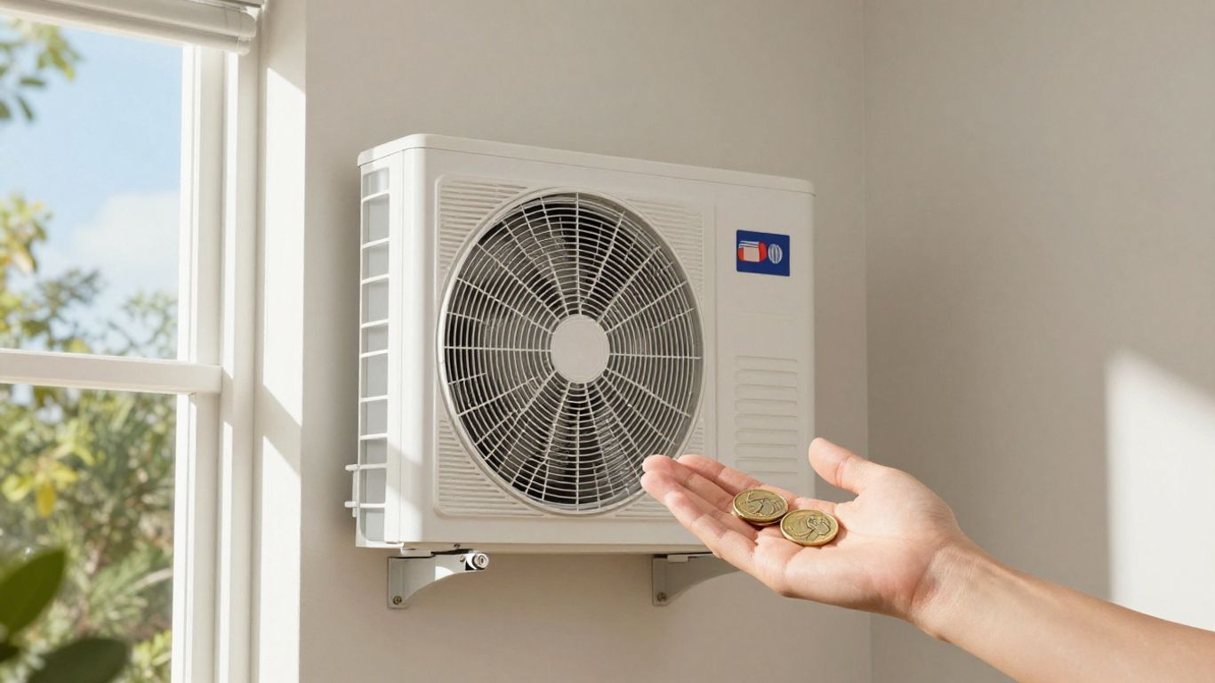 Heat pump water heater with Australian dollar coins.