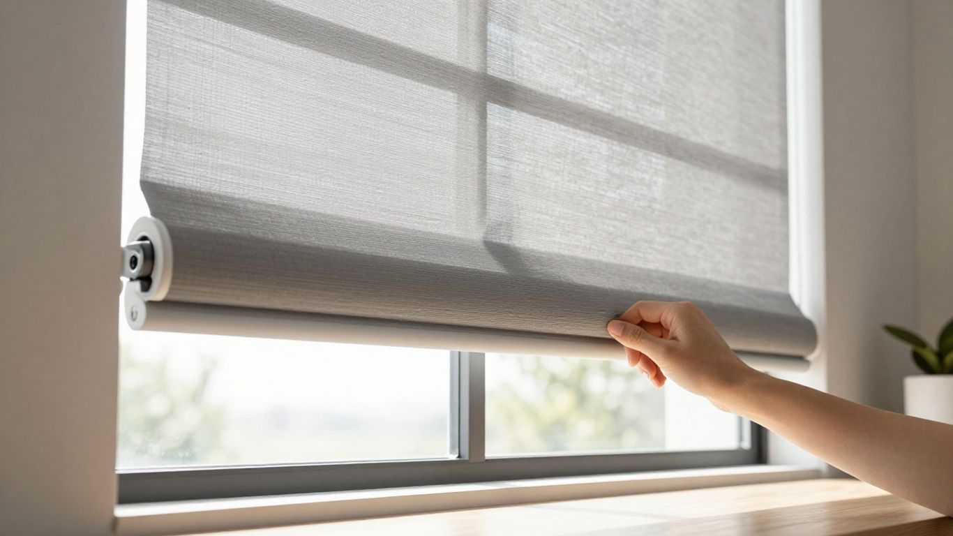 Modern window with cordless blinds being operated.