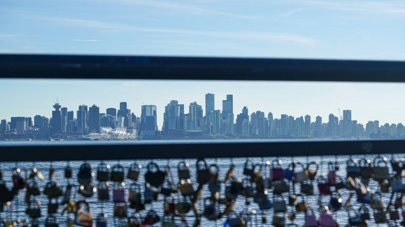 City skyline across the water with locks in foreground