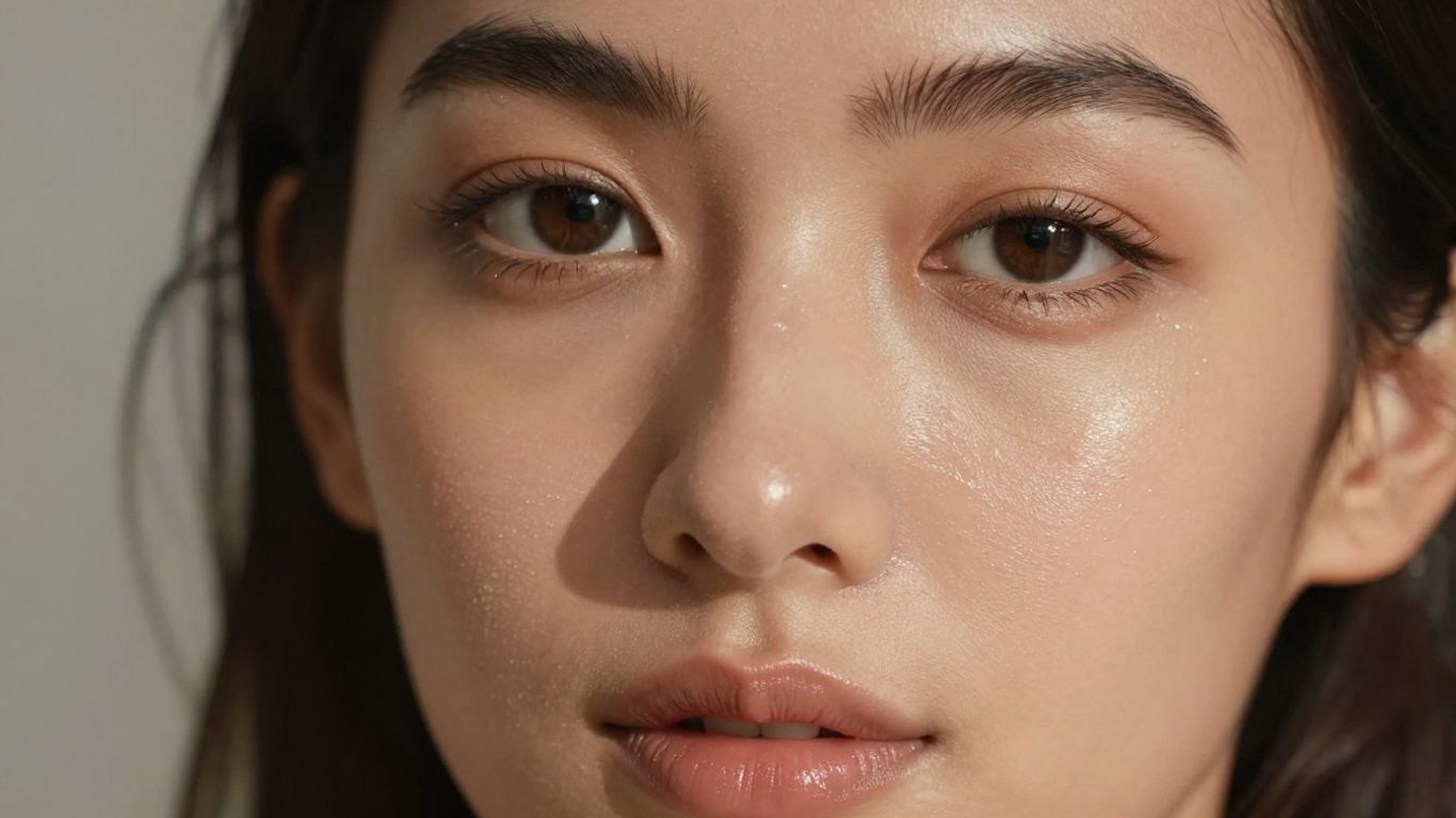 Mixed heritage woman with radiant makeup glow.