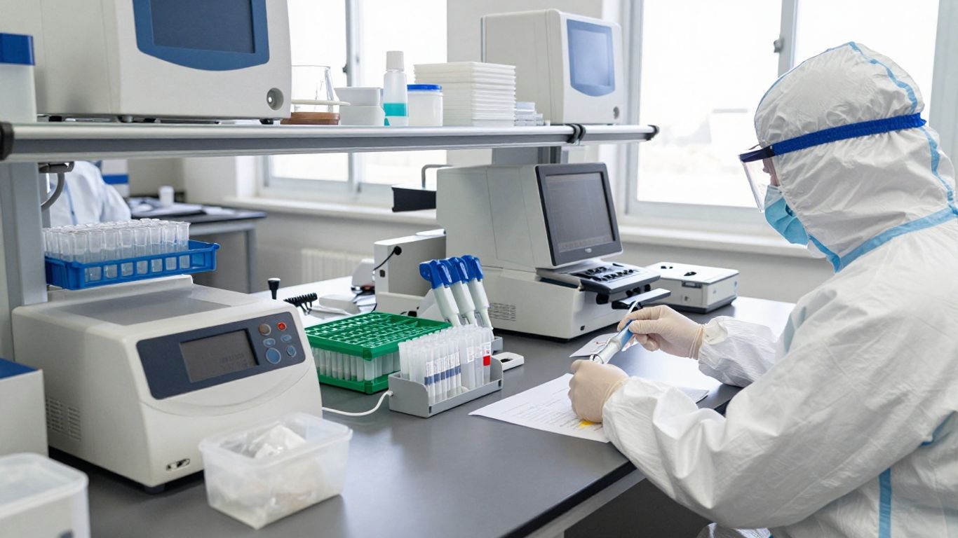 Laboratory technician preparing samples at a modern bench