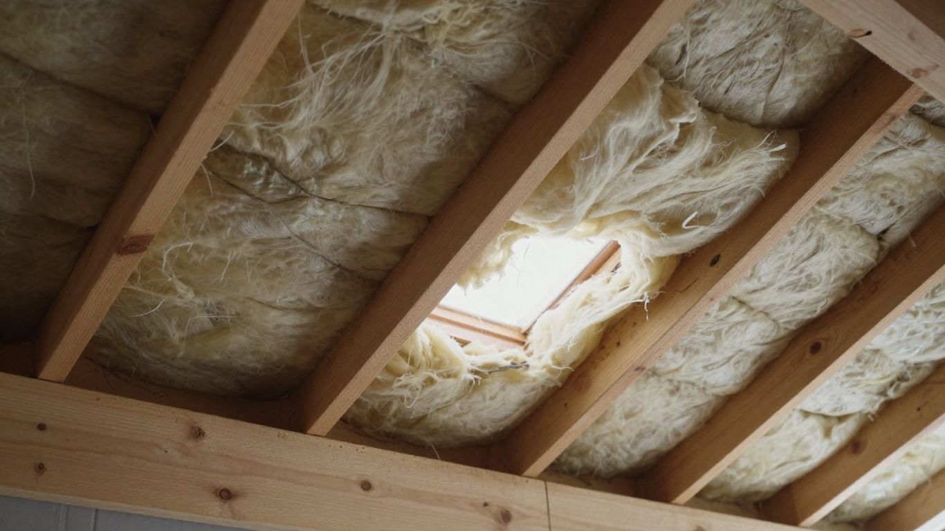 Isolation de toiture avec matériaux visibles entre les chevrons.