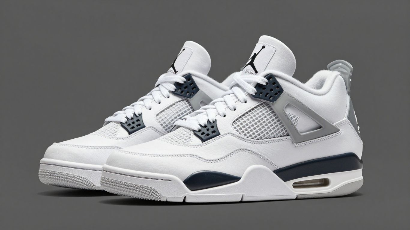 Pantofi sport Jordan 4 White Retro pe un fundal alb.