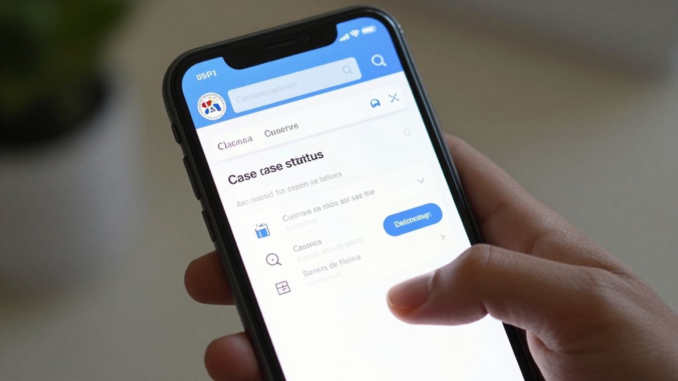 USCIS case status check on a smartphone screen.
