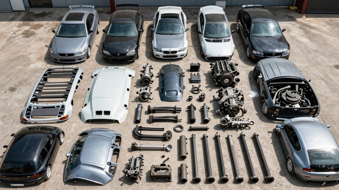 Used car parts at a dismantling yard.