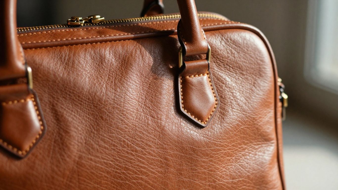 Hochwertige gebrauchte Ledertasche im Sonnenlicht