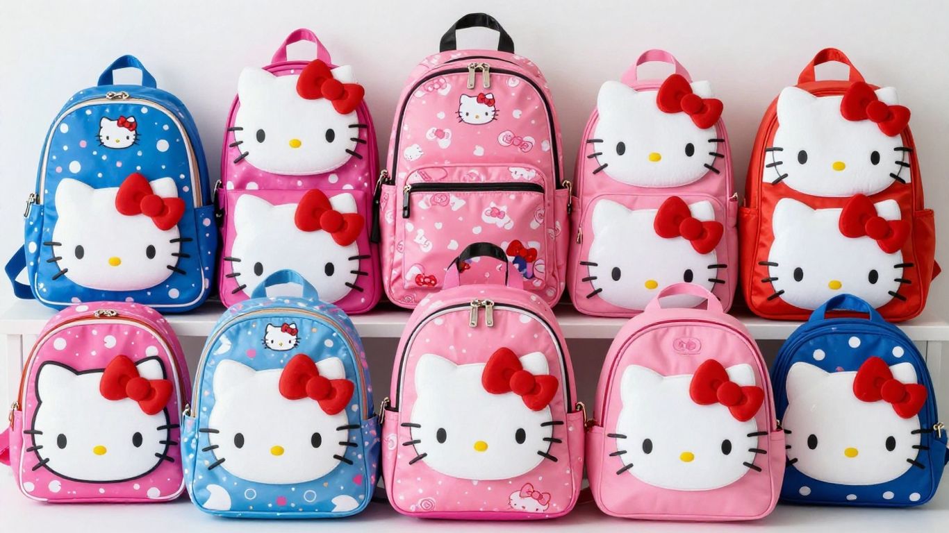Hello Kitty backpacks and bags in various designs.