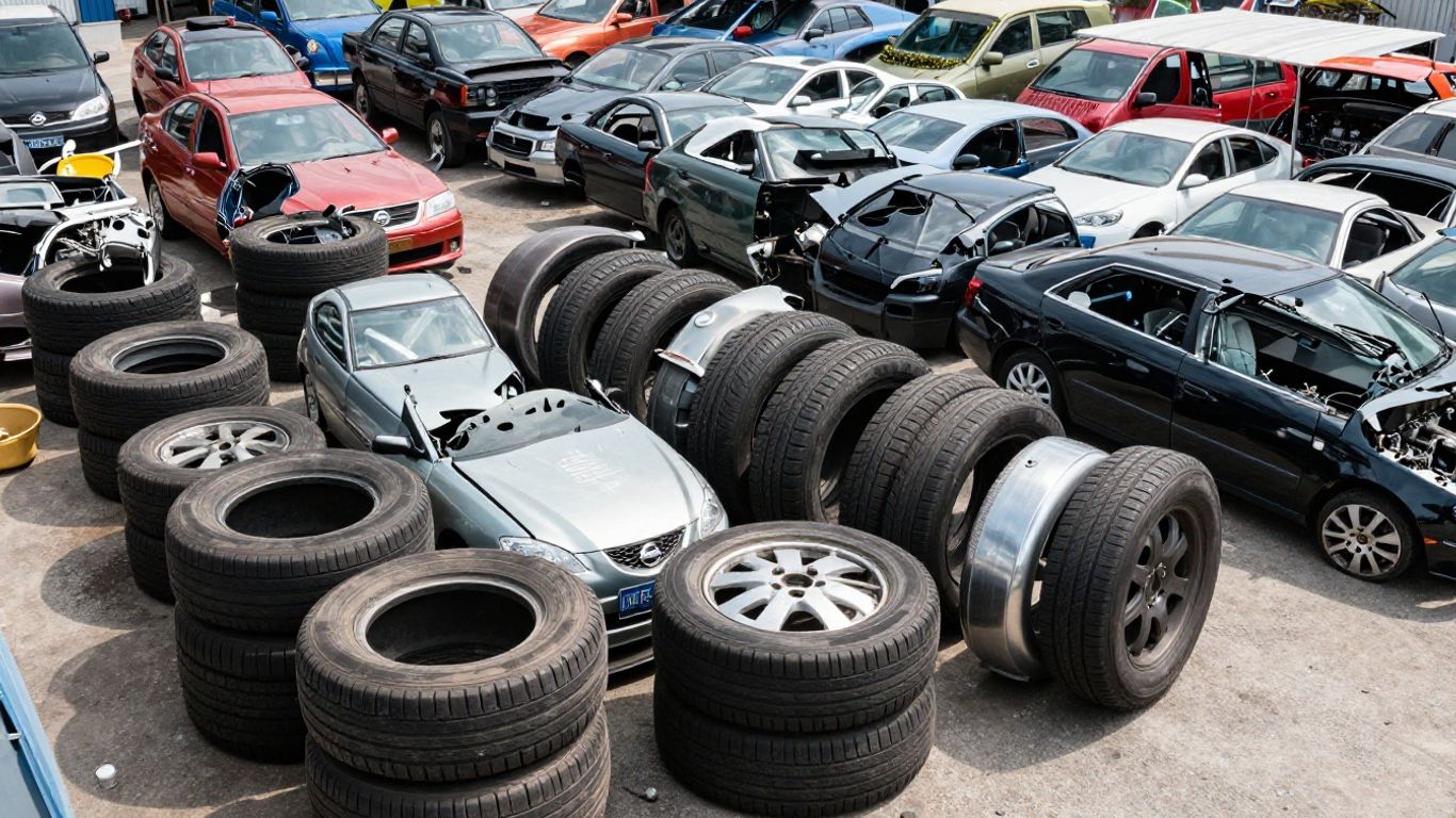 Atlas Auto Spares Nissan wrecking yard with car parts.