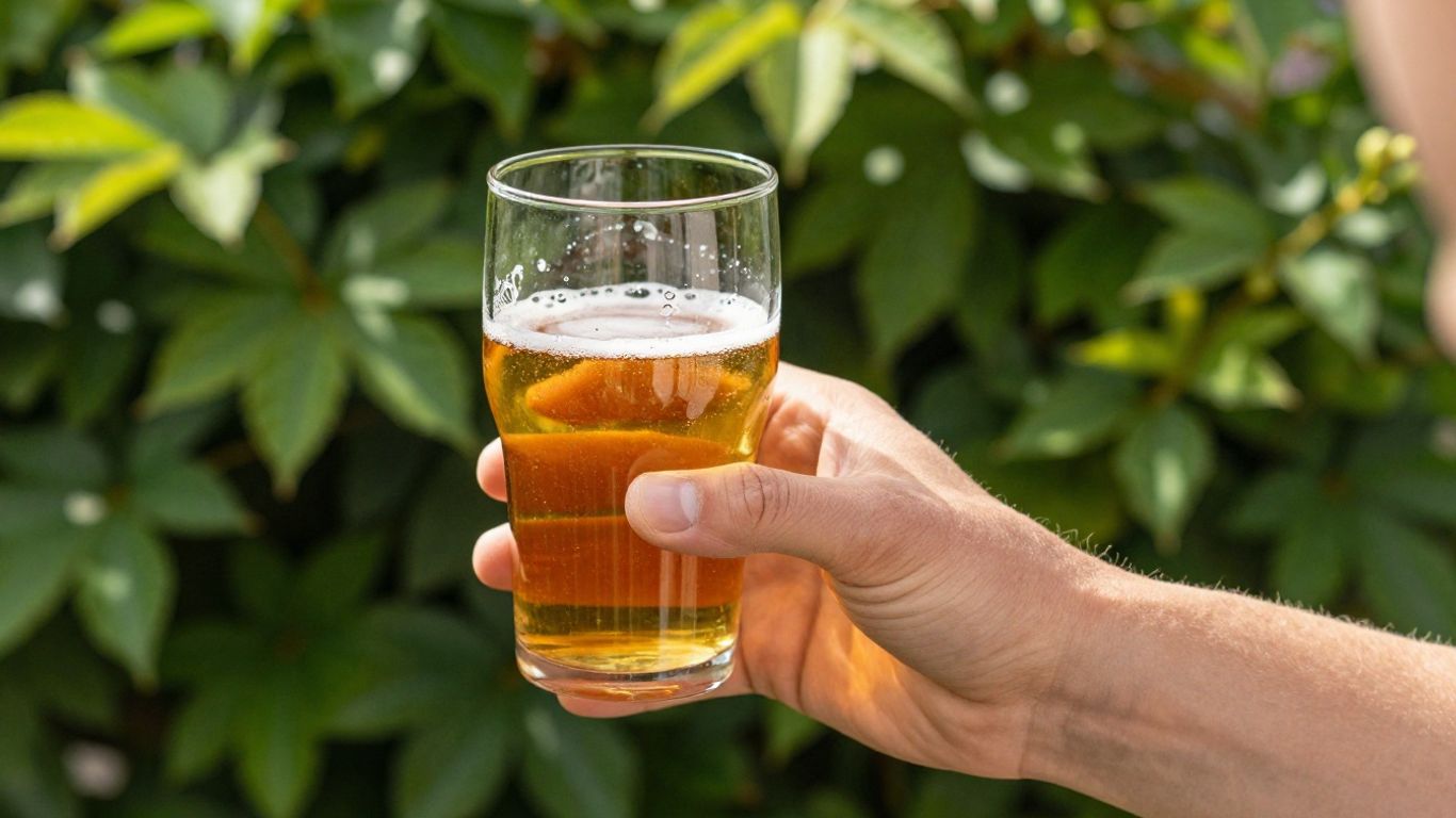 A man holding a pint of light colored craft beer