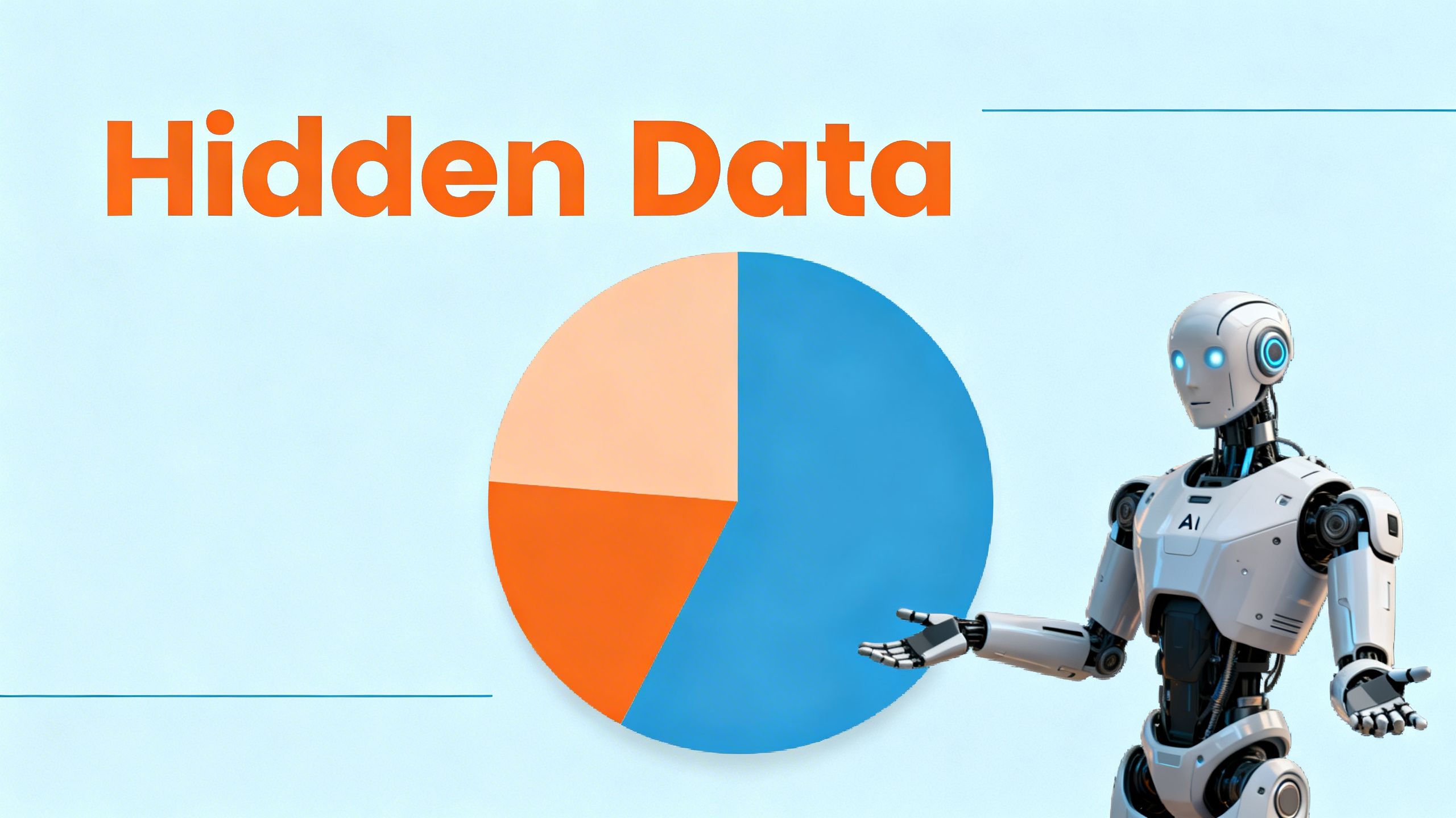 An infographic showing a pie chart with a large section labeled 'Hidden Data' and an AI robot shrugging, illustrating how overcautious AI for eCommerce can obscure business insights.