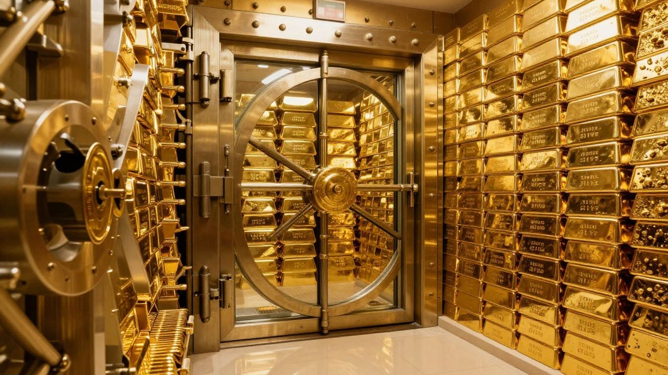銀行金庫中的金條。