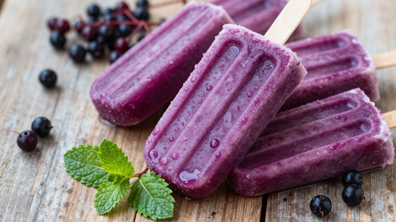 Elderberry popsicles with fresh berries and mint.