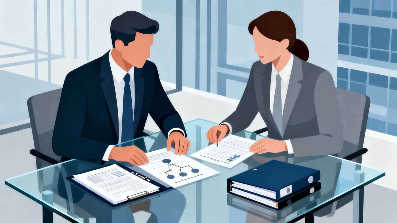 Holdingstruktur mit Finanzunterlagen und Besprechung