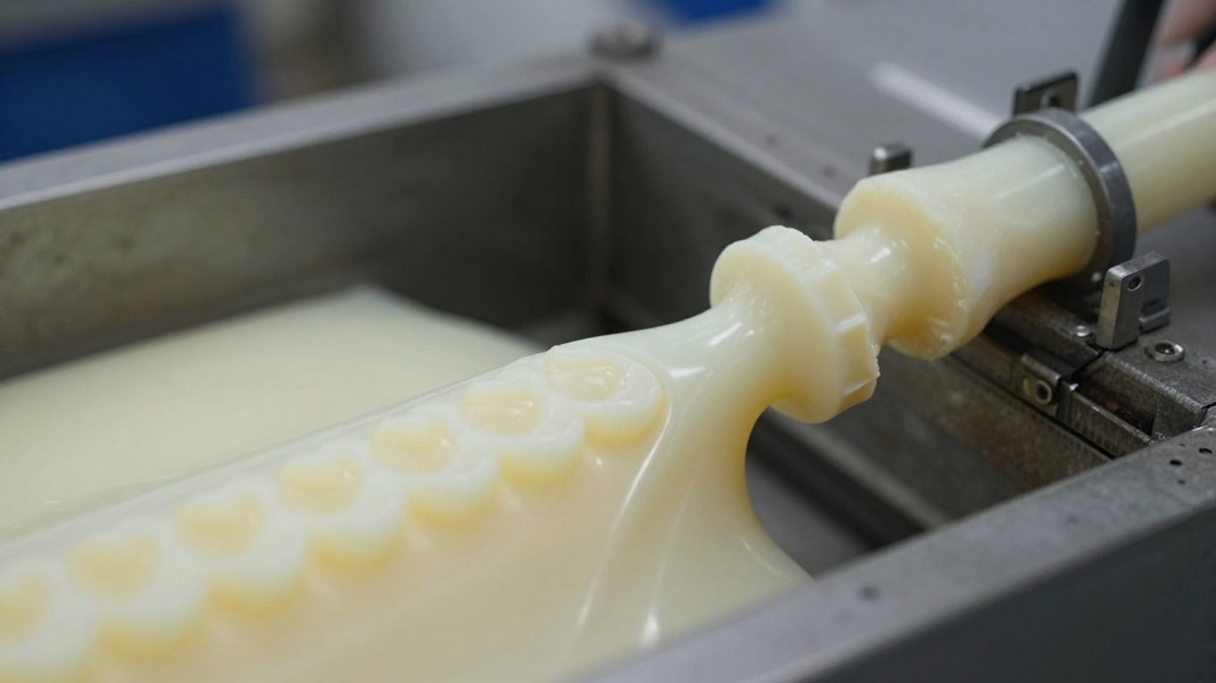 Silicone production machinery and material close-up.