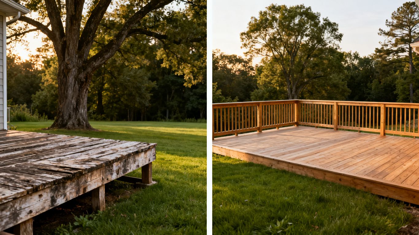 Finished deck beside its earlier condition