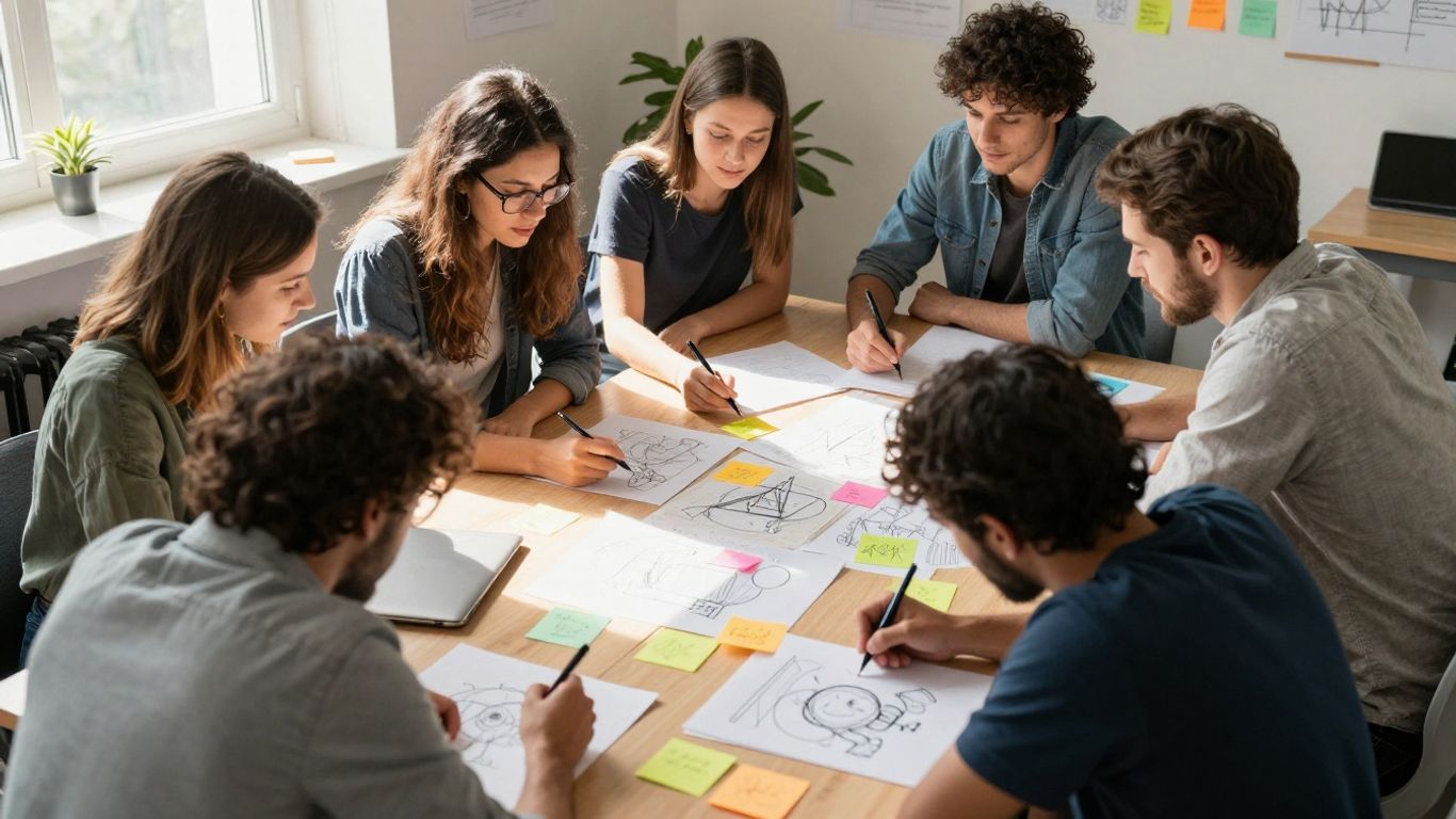 People collaborating on a social innovation project.
