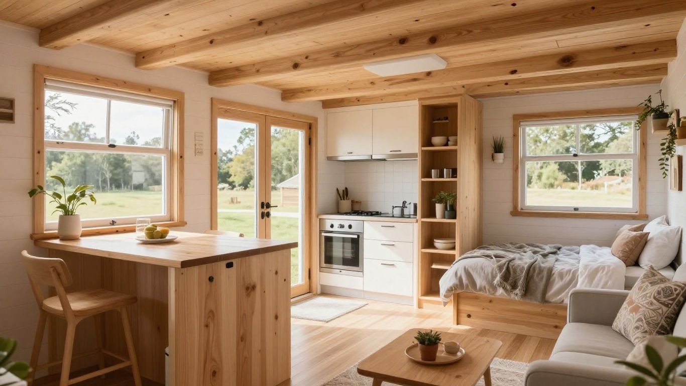 Cozy 700 sq ft tiny house interior with natural light.