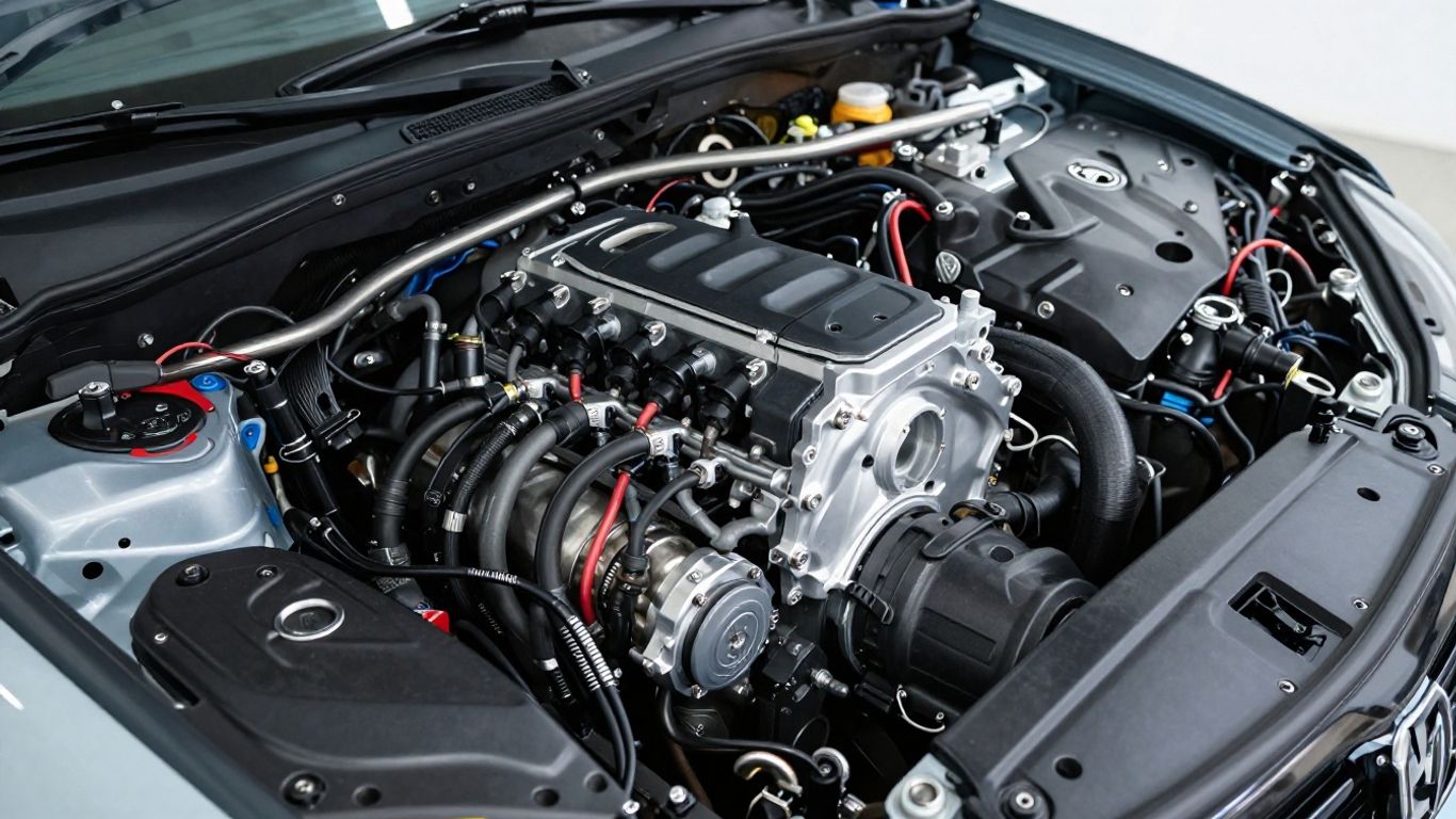 Engine bay view showing detailed wiring harness